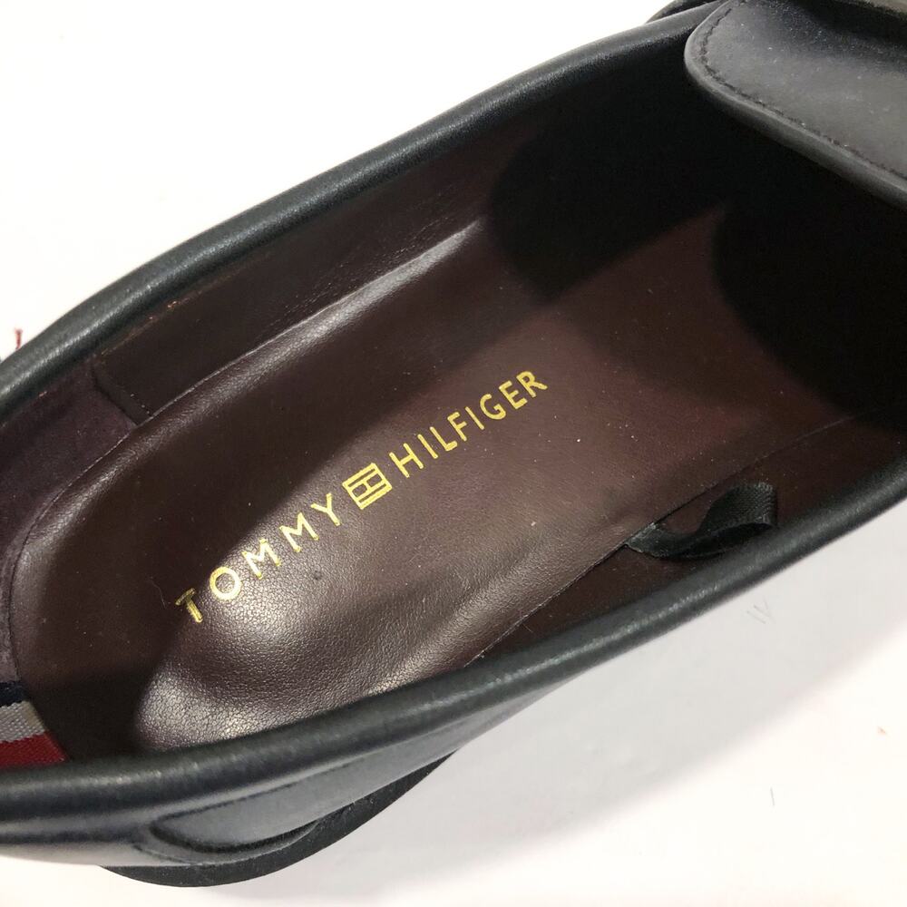 Tommy Hilfiger Terina Black Loafers Gold Chain Logo Flats - Picture 7 of 10